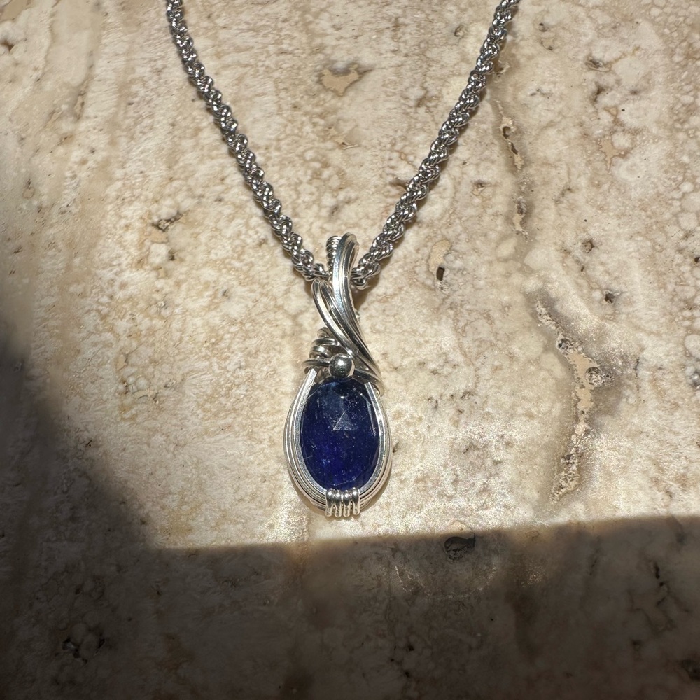 Sterling Silver Blue Sapphire Necklace Pendant - Picture 8 of 12